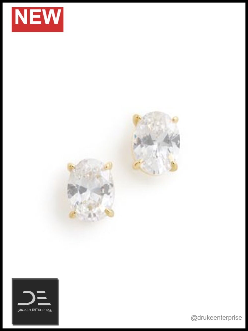 SHASHI Oval Stud Earrings Cubic Zirconia Metal Prong